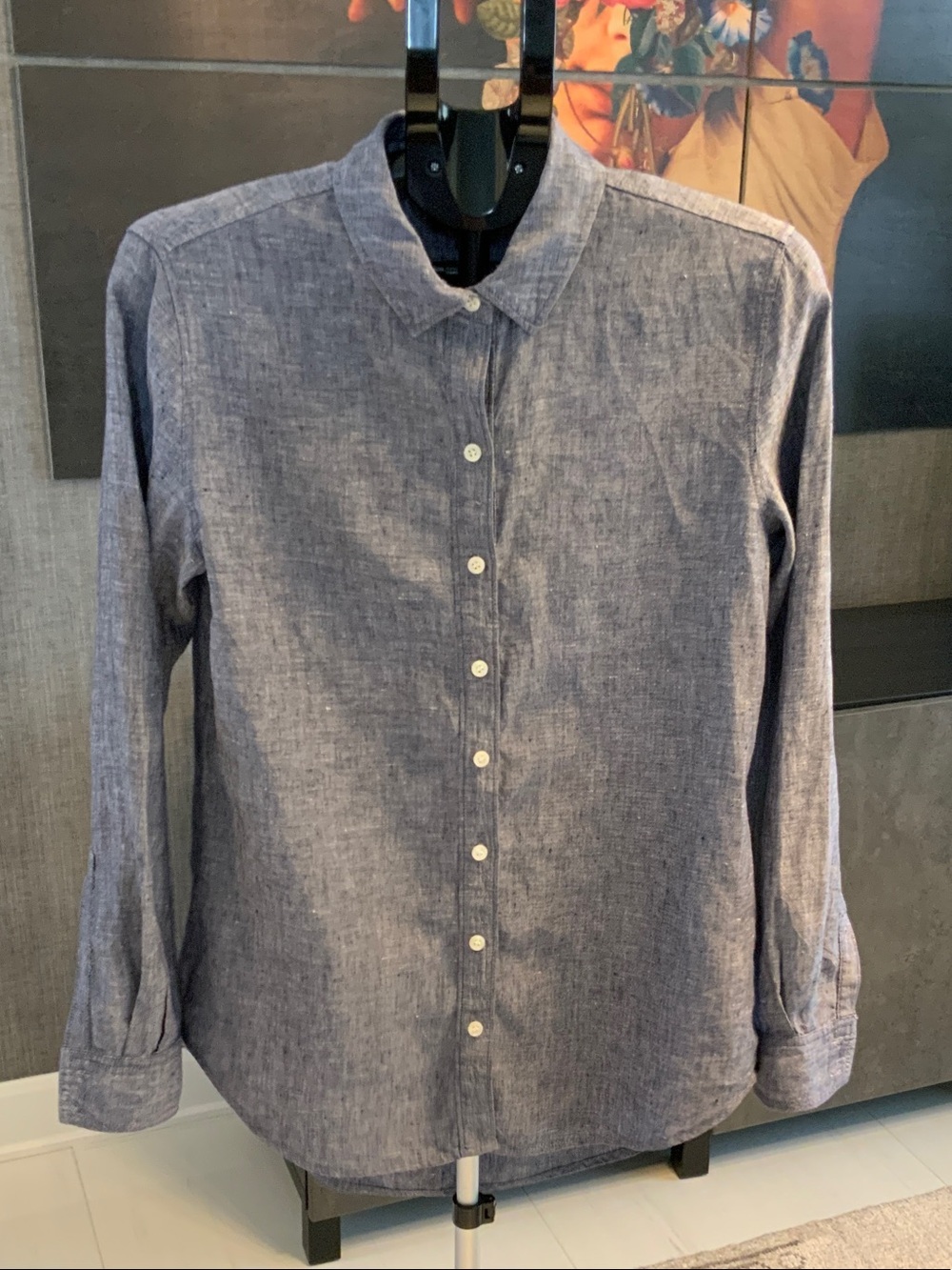 Lord & Taylor Linen Button-Down Shirt in Blue M